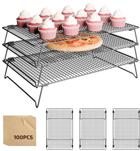 ZHIWUJIA 3 Layer Detachable Collapsible Cooling Racks, 17 * 11 Inch Cooling Wire Rack Stackable Drying Rack Cookie Rack Bread Cooling Rack