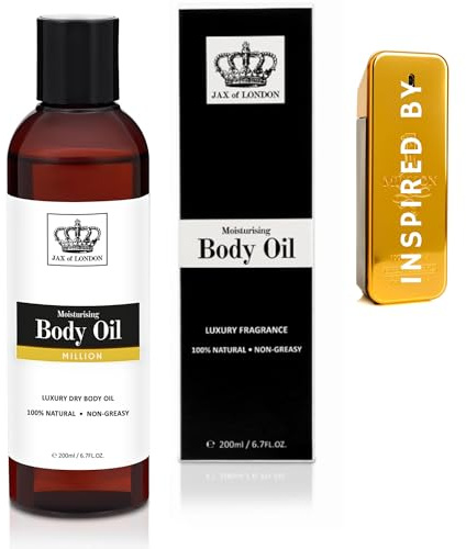 Jax of London Men’s Body Oil – Inspired by Million, Hydrating & Fast-Absorbing Body Oil for Men, Non-Greasy, Lightweight, Nourishing Skincare with Long-Lasting Masculine Fragrance
