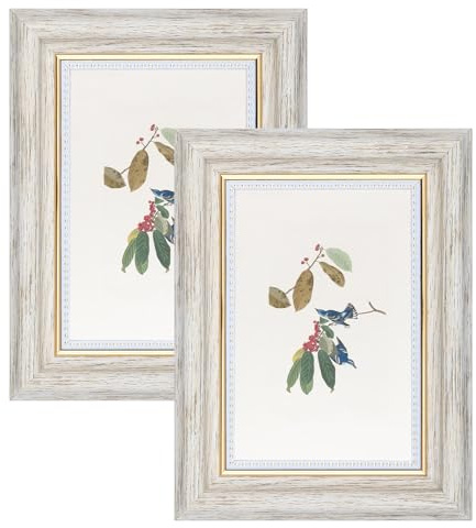 YoHyien 6x4 Vintage Photo Frames Set of 2, Distressed Shabby Chic Picture Frames with Mount for Wall Hanging, Landscape and Portrait Retro Postcard Frame for Desktop Display (White, 6 x 4 in)
