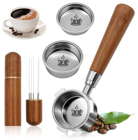 Scettar Portafiltro sin fondo de 51 mm con 3 Orejas Portafiltro Cafetera con 3 Filtro de Café de Acero Inoxidable y Espresso Stirrer Compatible con DeLonghi Dedica EC680/EC685/EC785/EC820/EC850/EC860