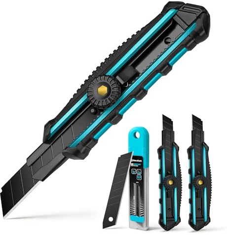 DURATECH Cutter Professionale 18mm Set di 3 con 10 Lame SK5, Taglierini per Carta, Cartone, Tappeto e Tutti i Lavori Fai-da-Te