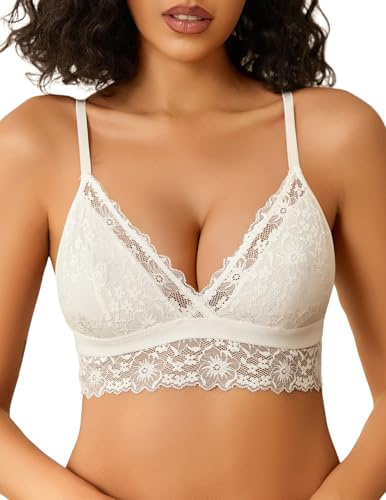 Avidlove Soutien-Gorge en Dentelle pour Femme Sexy sans Armatures Brassière en Maille Bustier à Col en V Minimisateur à Fines Bretelles sous-Vêtements