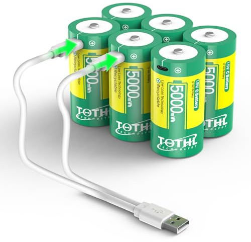 Lot de 6 Piles Rechargeables Baby C USB 2 en 1 au Lithium C, Piles C Li-ION, LR14 1,5 V de Taille C, 5000 mWh, pour Jouets d'inondation