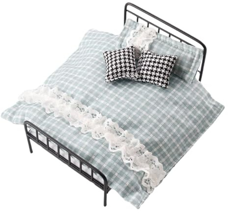 Meubles Miniatures pour Maison de Poupee 1:12, lit en Fer, décoration de Maison de Poupee, lit en métal avec literie de Style Frais, Mini Meubles en Fer Funky pour Chambre de Maisons de poupees