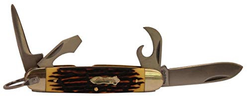 Uncle Henry 23UH Scout Folding Pocket Knife with High Carbon SS Drop Point Blade, Can Opener, Screwdriver, Cap Lifter, Awl, Shackle, Nail Pull, and Classic Staglon Handle for EDC, Camping, and Outdoor