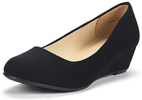 DREAM PAIRS Women's Debbie Mid Wedge Heel Pump Shoes, Size 9, Black/Suede