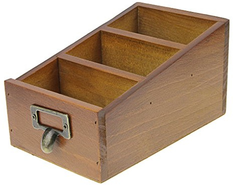 YJZQ Office Home Stationery Retro Desktop Wood Pen Pencil Holder Cellphone Holder Tabletop Remote Control Organizer Box Cosmetic Brushes Container Desktidy with 3 Compartment Drawer Shape