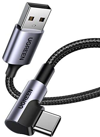 UGREEN USB-C kabel vinkel USB-C laddkabel 90 grader vinkel USB Typ C kabel | snel opladen compatibel met Galaxy S26 S25 S24 S23 S9 A53 A32 S6 Lite P30 Lite, iPhone 17 16 Pro 15 Pro Max. (0.5m)