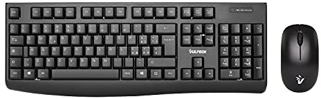 Vultech KM-821W Kit Tastiera e Mouse Wireless 2.4 GHz. Design ergonomico, Layout italiano, Tastierino numerico, tasti silenziosi, per PC/Laptop, Nero. Compatibile con Windows, Linux