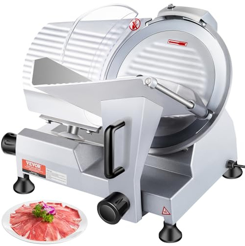 VEVOR Commercial Meat Slicer, 320W Electric Deli Food Slicer, 12 inch Carbon Steel Blade Electric Food Slicer, 350-400RPM Meat Slicer, 0-0.6 inch Adjustable Thickness for Cheese, Veggies, Ham