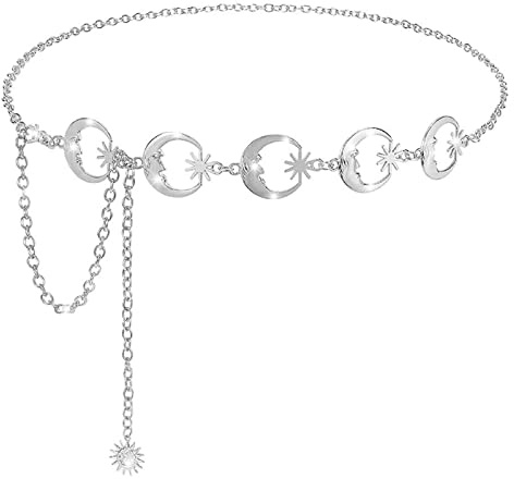 TBSCWYF Vintage Cinturón De Cadena Mujer Cinturon Dorado Mujer Fiesta Metal,Cinturón Cadenas Mujer,Estrella Lunar Cinturón De Estilo Hueco Colgante De Sol Punk Hip Hop Cadena De Cintura