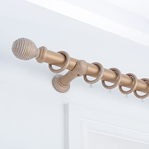 A.Unique Home Ribbed Wooden Curtain Pole (35mm) - (240cm, Light Bronze) | Wooden Curtain Pole with Ribbed Finish, Complete with Rings and Fittings, Ideal for Bedrooms, Lounges and Dining Rooms