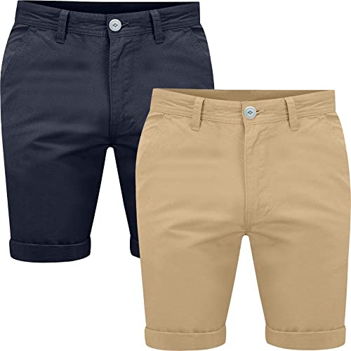 westAce Mens Pack of 2 Chino Shorts Cotton Casual Summer Cargo Combat Jeans, Beige & Navy Shorts, 36W