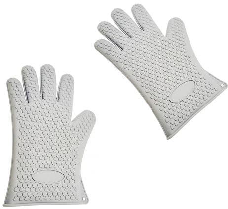 Guanto Silicone, Guanti Barbecue Resistente al Calore Impermeabile Guanto da Forno Antiscivolo per Cucina, Microonde BBQ Cottura, grigio (2)