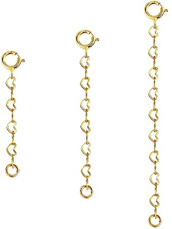 Kettenverlängerung Gold, ALEXCRAFT Herz Ketten Verlängerung, Schmuck Kettenverlängerung Gold für Halskette Armband Fußkette Kettenverschluss Gold Schmuckherstellung Verlängerungsketten 1 2 3 Zoll