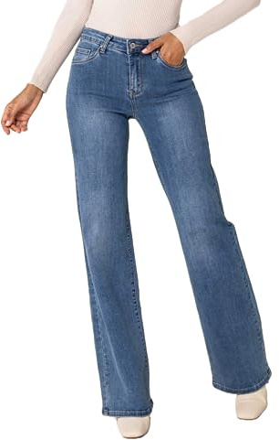 Nina Carter P211 - Jean bootcut tall pour femme - Taille haute - Pantalon évasé - Jean stretch - Look usé, L Slim Tall