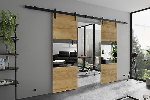KIER FURNITURE MIA DUO Schiebetür – Schiebetür Komplettset Schiene Komplettset Mit Tür – Zimmertüren Mit Zarge Komplett - B152xH205xT1,6 cm - Eiche Craft