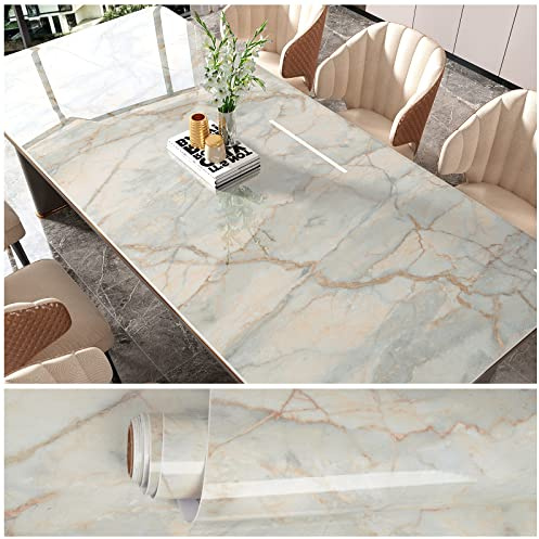 VEELIKE Papel Pintado Marmol Verde Or 81cm×300cm Papel Adhesivo Marmol Dorado Vinilo Encimera Cocina Impermeable Papel Mármol Blu Papel Pintado Pared Habitacion Papel Tapiz Baño Papel Pared Comedor