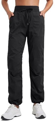 CRZ YOGA Lightweight Straight Leg Workout Pants for Women 30 Casual Ruched Work Gym Athletic Joggers with Pockets Black Large