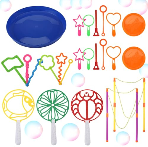 Lot de 24 machines à bulles, bulles de savon, lot de bulles géantes pour enfants, grands bâtons à bulles, machines à bulles avec plateau et anneaux pour faire des bulles