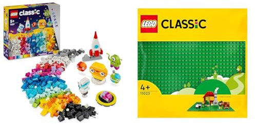 LEGO Classic Creative Space Planets Brick Box, Solar System Building Toys & 11023 Classic Green Baseplate, Square 32x32 Stud Building Grass Base, Build and Display Board Set