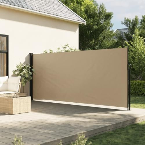 Keyroto Store latéral extensible beige 160 x 600 cm, store latéral de balcon, brise-vent, terrasse, store latéral pour balcon, marquise latérale