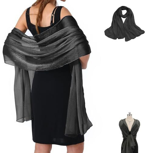 BUOSHUO Damen Chiffon Schal Shawl Multifunktionstuch - Elegante Stola für Abendkleider, Hochzeit & Party (Schwarz)