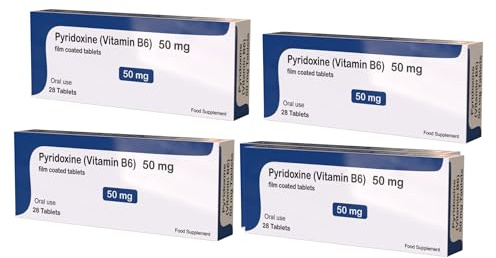 4 Packs X Vitamin B6 50mg Pyridoxine - High Strength B6 Vitamins - 28 Vegan Vegetarian Tablets - Made in UK (Brand May Vary)
