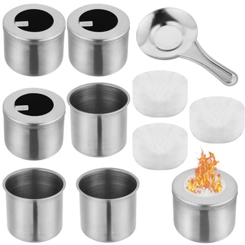 10-Piece Bioethanol Burner Pot, Stainless Steel Ethanol Combustion Chamber for Table Fireplace, Ethanol Burner for Combustion Chamber with Fire Extinguisher Cover Set for Balconies, Patios