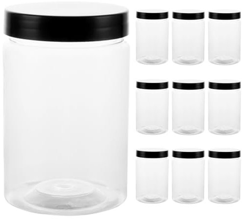 FWEEK Juego de 10 tarros de almacenamiento sin BPA, 300 ml, herméticos de plástico con tapa, recipientes de plástico para cocina, hogar, alimentos, especias cosméticas