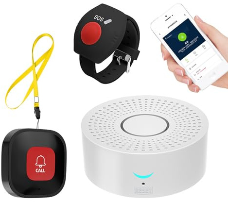Pulsante di chiamata di emergenza per anziani, pulsante di emergenza wireless, chiamata di emergenza domestica interna con kit allarme SOS Tuya Smart/Life Wifi - 2,4 GHz (1 trasmettitore + 1