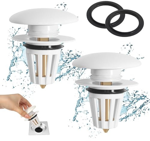 Abflussstopfen Waschbecken, 2 Stück Keramik Abflussstopfen Universal Waschbeckenstöpsel Pop Up, Waschbecken Stöpsel mit reduzierender Gummiring für Waschbecken Badewanne Küche