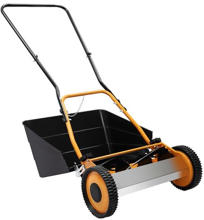 Hand Push Lawnmower 40.64cm Cutting Width, Manual Lawn-Mower 12-42mm with 4 5-Edged Blades, Cylinder Lawnmower 2-In-1 Function with 2 Wheels 1 Grass Collecting Box