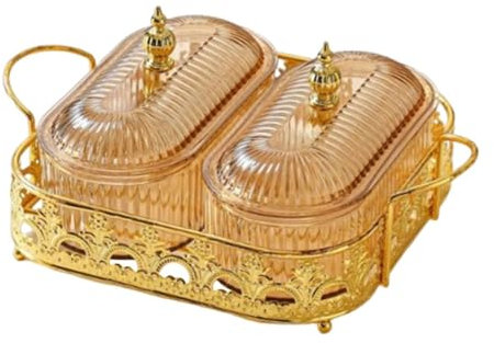 DimyFew Cocina de Plato de Fruta Seca Recipiente de Almacenamiento de Alimentos Múltiples Vedina Dividida Cocina Placa de Aperitivo para La Cocina, Brown 2 Grid, Individual