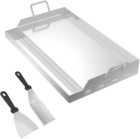 ACXIN Plancha - Plaque de cuisson en acier inoxydable - 58 x 32 x 7 cm - Avec grille de récupération d'huile et poignées - Accessoire de barbecue universel - Plaque de cuisson pour barbecue à gaz