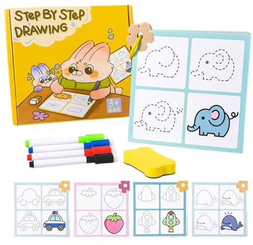 Skriv och radera bok för småbarn, förskola Dry Elease Workbooks – återanvändbara spårböcker för barn i åldern 3 till 5, stick figur teckning, förskolningsfärg