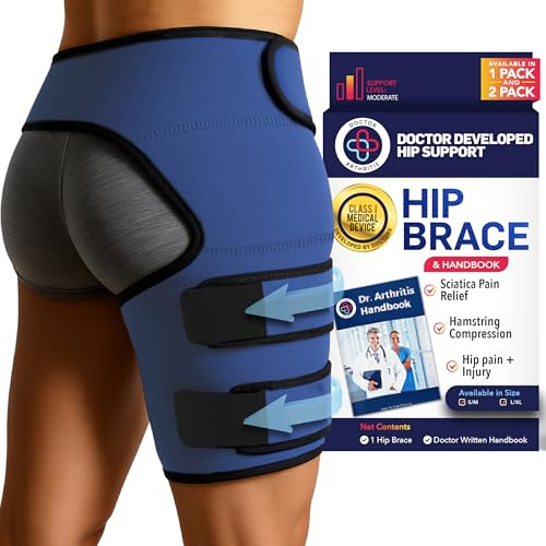 Doctor Developed - Soporte estabilizador de cadera para mujeres y hombres, soporte transpirable para recuperación muscular y alivio del dolor de cadera, manga de compresión para isquiotibiales con