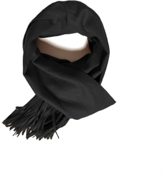 FrasiBags Sciarpa Donna Uomo Invernale in Cashmere con Frange – Elegante, Morbida e Calda – 30% Cashmere 70% Poliestere – 30x180 cm – Unisex (Nero)