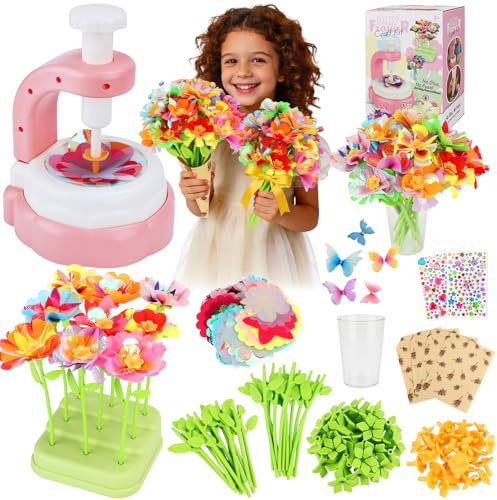 BBWELL Activité Manuelle Enfant,Bricolage Kit Fabrication de Fleurs Tissu,Kit Création Bouquet de Fleurs,Jeux Educatif et Loisir Créatif Fleur Jouet,Cadeau Bricolage Créatif pour Filles 3+ Ans - Rose