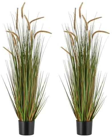 VEVOR Artificial Grass Plant, 2 Pack 47 inch Horsetail Reed Grass in Pot, Premium PVC Faux Fake Greenery Shrubs Plant for Indoor Outdoor House Home Garden Office Room Décor, Housewarming, Green