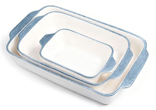 Baking Dishes, Ceramic Bakeware Sets of 3, Porcelain Baking Pan with Handles, Rectangular Oven Safe and Durable Wide Baking Dish for Roasting, Lasagna, Pie, Baking Meat, Vegetables 10.6/8.6/5.9