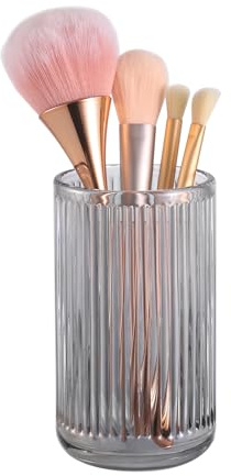 DASITON Makeup Brush Holder Organizer, Crystal Glass Makeup Brushes Storage Holder, Vintage Make Up Brush Cup for Vanity, Pen Pencil Holder for Desk, Toothbrush Holders for Bathroom (Grey L)