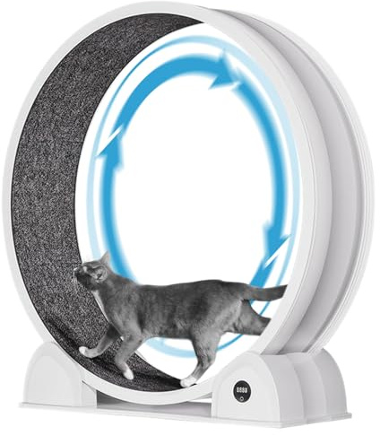 Hapihom Cat Exercise Wheel, 45/114cm Large Cat Treadmill with Pedometer & Detachable Carpet, ABS Super Quiet Pet Running Wheel for Cats' Running/Walking/Training/Weight Loss and Health - White