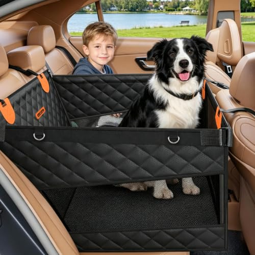 Nobleza Asiento de Coche para Perro L72xW58xH55cm Negro - Extensor de Asiento Trasero Extra Estable con Estructura de Tubos de Hierro y Base Rígida Desmontable Que Amplía un 40% el Espacio