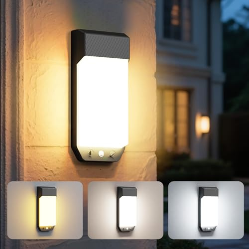 LOTMOS Outdoor Wall Lights Motion Sensor,Mains Powered, 3000K/4000K/6500K | Outside Pir Light Timer, IP65 Waterproof, Large Size LED Lighting for Front Door Garden Porch Entry Patio Garage Shed, Black