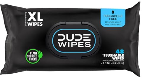 Dude Wipes Flushable Wipes, Unscented & Naturally Soothing, Dispenser Pack (48ct) by Dude Products