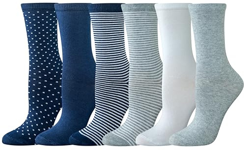 Amazon Essentials Women's Cotton Crew Socks, 6 Pairs, Multicolor/Dots/Solid Colors/Stripe, 6-9