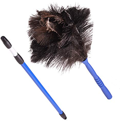 africX Strauß Staubwedel mit Teleskopstiel - Edler Staubwischer mit originalen Straußenfedern - Verstellbar von 55cm bis 180cm Staubfänger