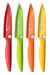 VITUER Paring knife, 4PCS Paring knives (4 Knives and 4 Knife cover), 4 Inch Peeling Fruit and Vegetable Knife, Ultra Sharp Kitchen Knives, German Steel, PP Plastic Handle