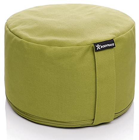 BODYMATE Cuscino da Yoga rotondo Extra Alto 20cm Diametro 31cm con Imbottitura di Grano Saraceno e Spelta – Rivestimento Lavabile in Lavatrice 100% Cotone extra Spesso – Cuscino da Meditazione – Zafu